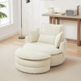 thumbnail image 2 of Timbernest Oversized Swivel Accent Barrel Chair with Storage Ottoman, 38"W Indoor Lounge Chair, Beige Corduroy, 2 of 8