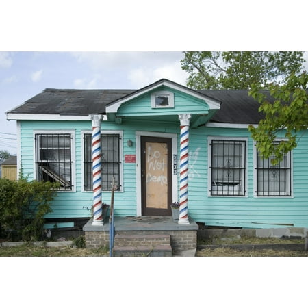 Barber Shop located in Ninth Ward New Orleans Louisiana damaged by Hurricane Katrina in 2005 Poster