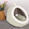 thumbnail image 4 of Lit Grotte en Peluche pour Animal avec Capuchon, Beigne pour Chat, Faux Vert Pâle S, 4 of 8