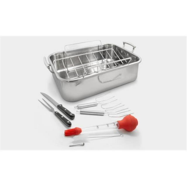 Cookpro 542 Rôtissoire en Acier Inoxydable avec V-Rack & Kit de Grattage & 44; Argent - 10 Pièces