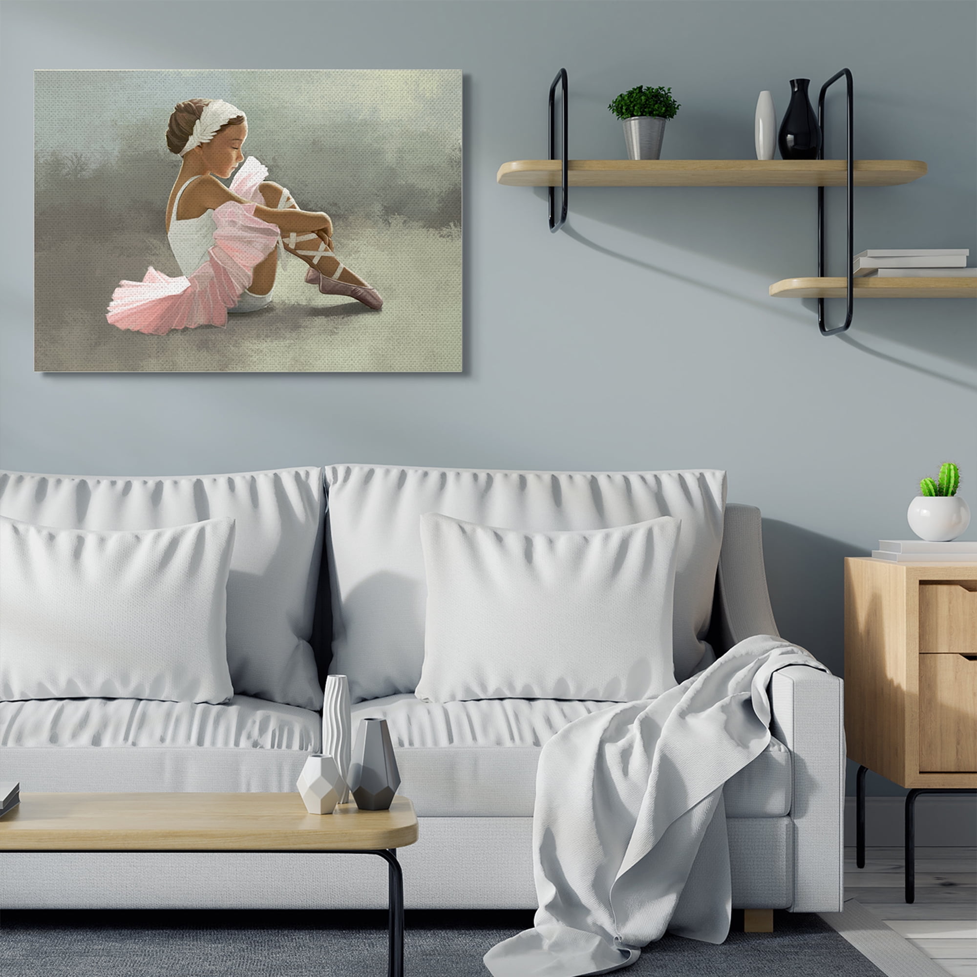 Stupell Industries Ballerina Girl Sitting Pink Green Painting Canvas Wall Art by Ziwei Li