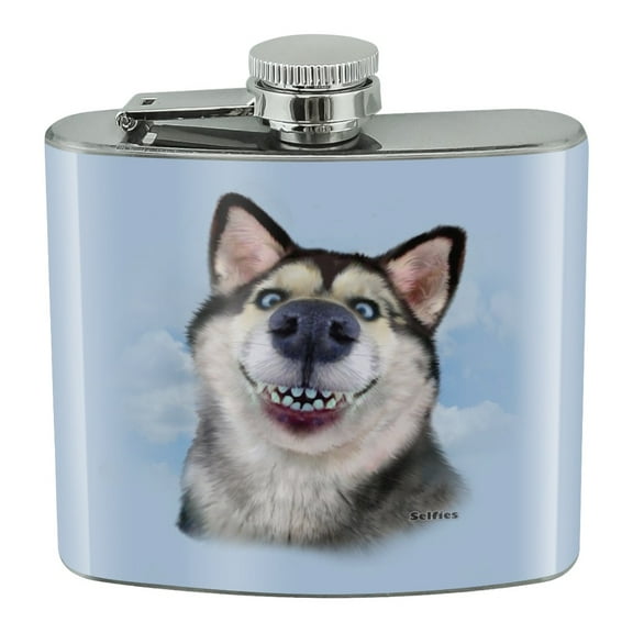 Siberian Husky Dog Selfie Stainless Steel 5oz Hip Drink Kidney Flask