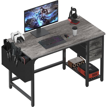 40 Inch Computer Desk with Fabric Drawers, Compact Gaming Desk for Small Spaces, Modern Study Writing Table for Bedroom or Home Office, Gray
