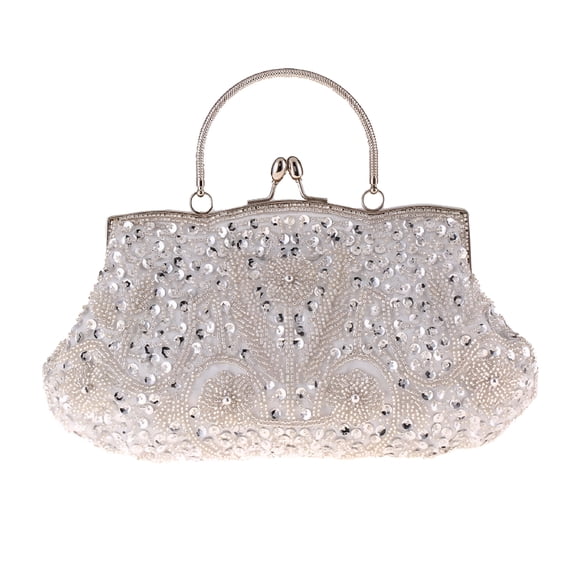 GASTROPOD Floral Seed Bead Sequin Vintage Soft Clutch Evening Bag Purse Large Clutch Handbag for Women-Silver