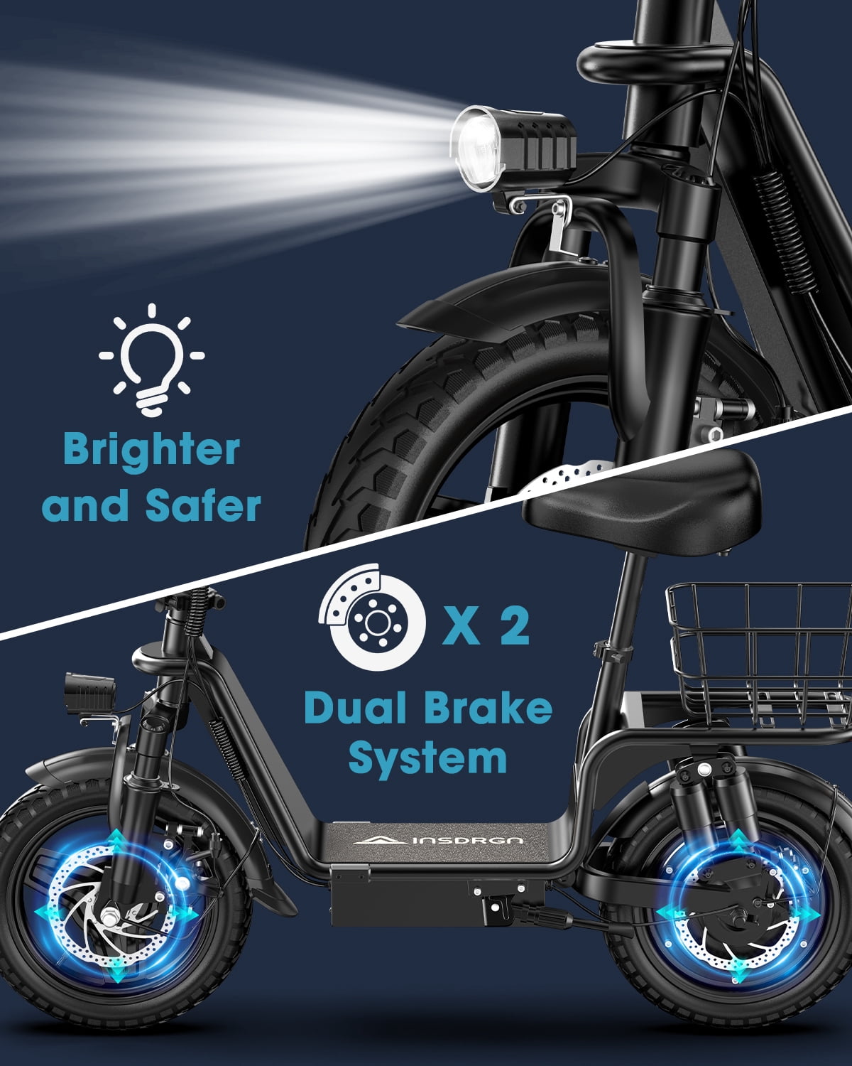 INSDRGN Electric Scooter for Adults with Seat, High Performance Foldable E-Scooter with 750W Motor, 20MPH, 28 Mile Range, 330lbs Max Load, UL2272