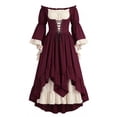 thumbnail image 5 of Women off Shoulder Renaissance Medieval Dress, Bell Long Sleeve Lace Up Corset Maxi Gown, Gothic Witch Cosplay Costume for Halloween Party Renaissance Fair Vintage themed Event Purple XXL(XXL), 5 of 5
