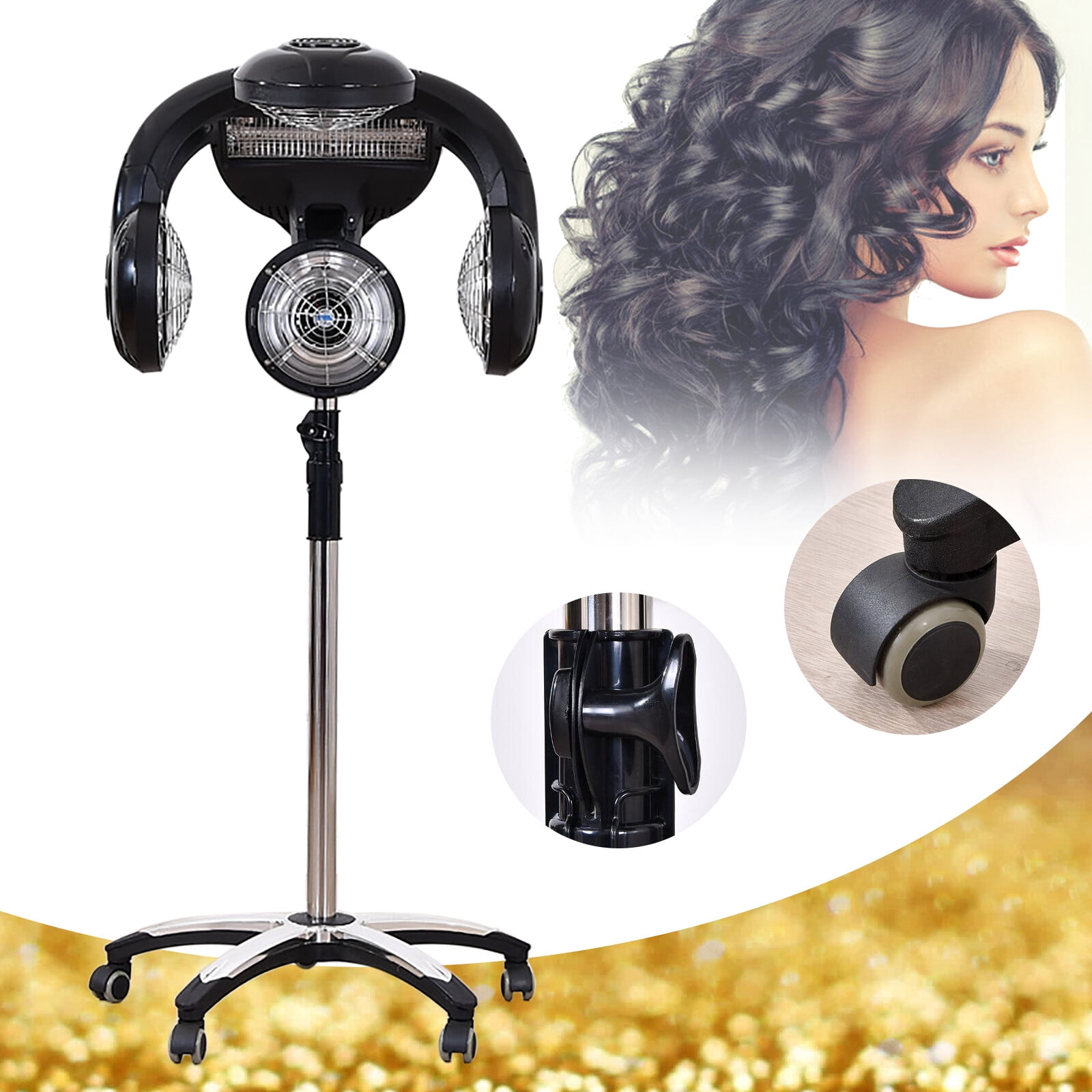 Black Hair Dryer, Professional Hood Hair Dryer 1400W with 5 Adjustable Heating Heads, 110V, Hair Care in Salon, Home Use