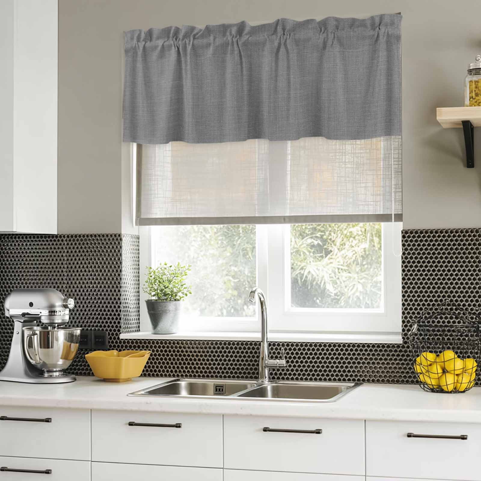 2 Pack Vintage Dark Gray Valances for Windows Bedroom Living Room Window Treatments, Farmhouse Retro Solid Color Linen Texture Rod Pocket Valance Drapes Short Kitchen Curtains Over Sink 42"x18"