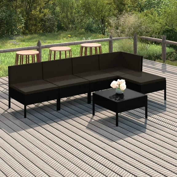 vidaXL 6 Piece Patio Lounge Set with Cushions Poly Rattan Black