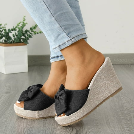 

ZHELIYO Women s sandals Women Sandals Fashionable Denim Flower Decoration Summer New Pattern Wedge Comfortable Non Slip Slip On Black 9