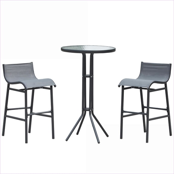 Outdoor Bistro Set | 3 Piece Bar Height 2-Seat Modern, Tempered Glass Top, for Patio Balcony Poolside | Charcoal Gray | Metal