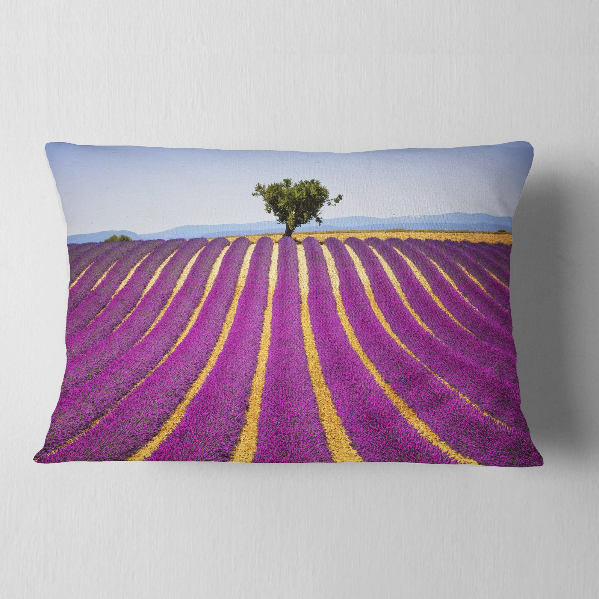Designart Lavender and Lonely Tree Uphill - Landscape Wall Throw Pillow - 12x20