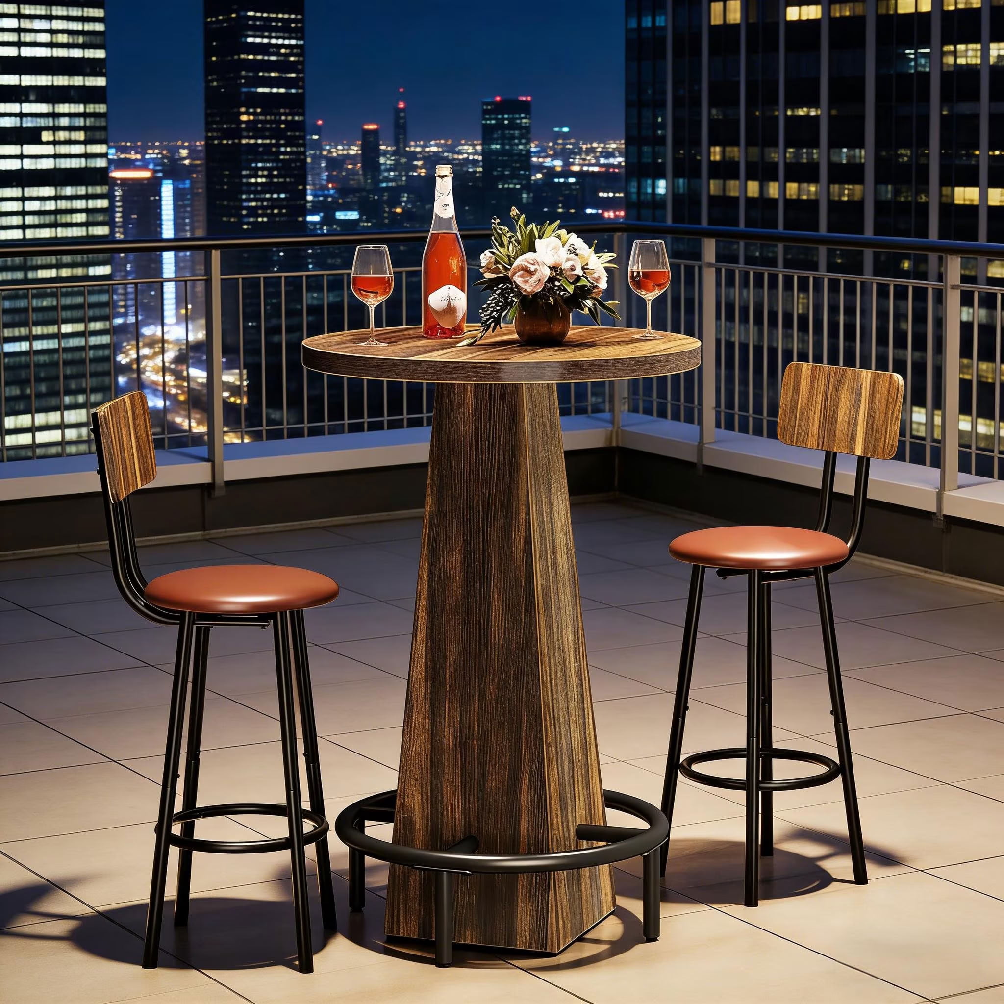 MAYEERTY Round Bar Table, Modern Bistro Pub Table with Footrest for Home Bar Living Room