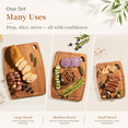 thumbnail image 3 of Astercook 4-Piece Bamboo Cutting Board Set with Holder, Deep Carbonized Wood Chopping Boards for Kitchen with Juice Groove and Handles, Knife-Friendly Charcuterie Boards for Meal Prep and Serving, 3 of 9