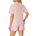 thumbnail image 3 of Conjunto de pijamas para mujeres INSPIRE CHIC 100% algodón, con botones, cuello de muesca, ropa de dormir de manga corta, trajes de 2 piezas con bolsillos, talla XL, color rosa, 3 of 6