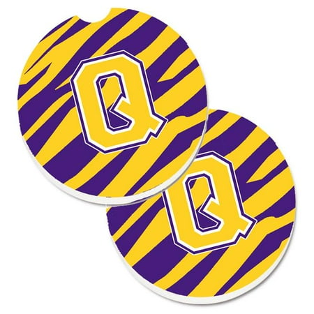 

Letter Q Monogram Tiger Stripe Purple & Gold Set of 2 Cup Holder Car Coaster