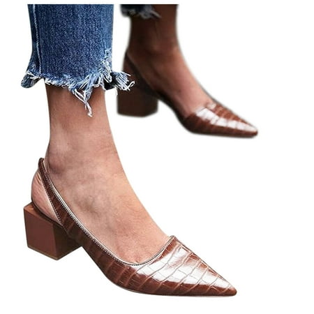 

Cathalem Shoes Women Dressy Comfort Ladies Womens Slip Summer Shoes Single Heel Toe Leather Squared Pointed On Suede Women Brown 7