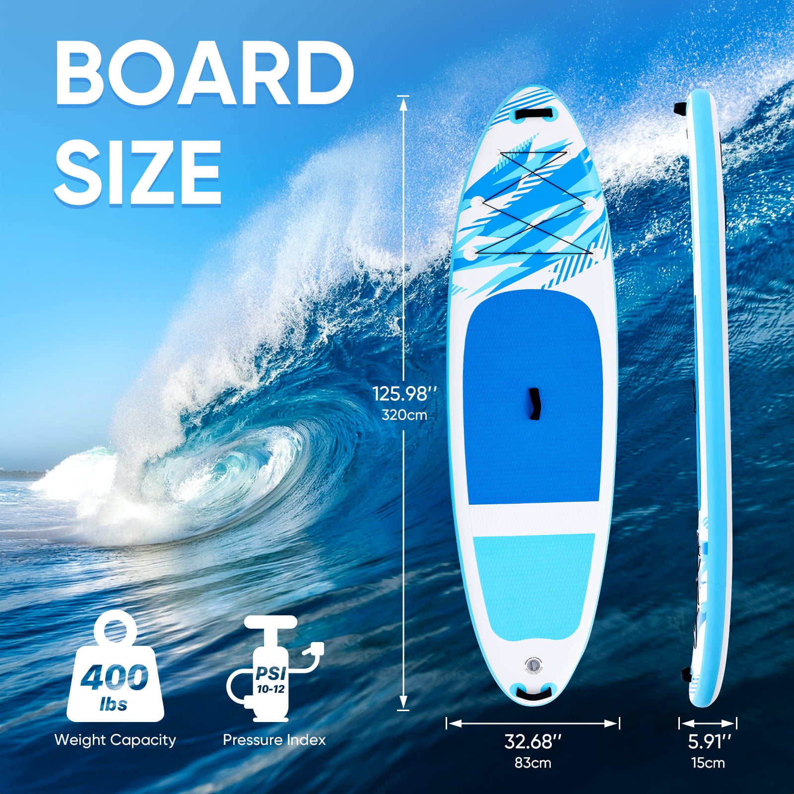 10'5" Inflatable Stand Up Paddle Board, Commercial Grade PVC ISUP with Non-Slip Deck, Complete SUP Accessories: Paddle, Pump, Leash & Backpack, All-Skill Level Water Sports Board, Light Blue