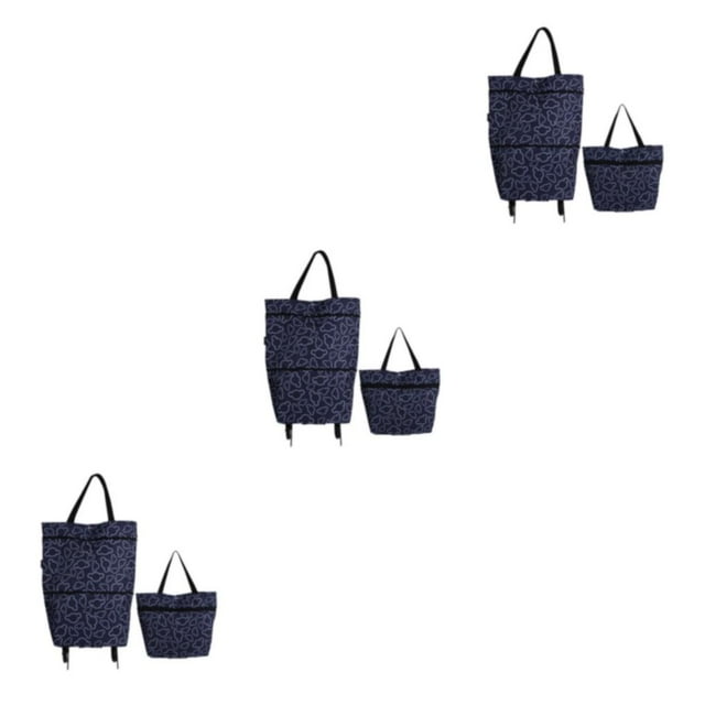 kurtrusly Sac de Courses Confortable avec Roues Pliable Mickey Fleur Noire 3Ensemble