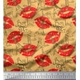 thumbnail image 1 of Soimoi Orange Poly Georgette Fabric Text,Eiffel Tower & Lips Women Printed Craft Fabric by the Yard 52 Inch Wide, 1 of 1