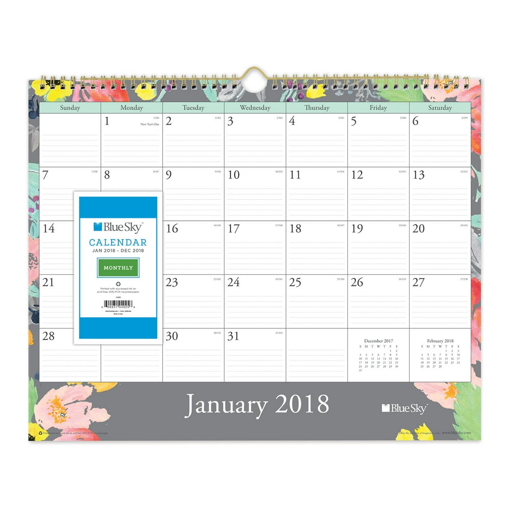 Blue Sky 15" x 12" Wall Calendar, January 2018December 2018 Walmart