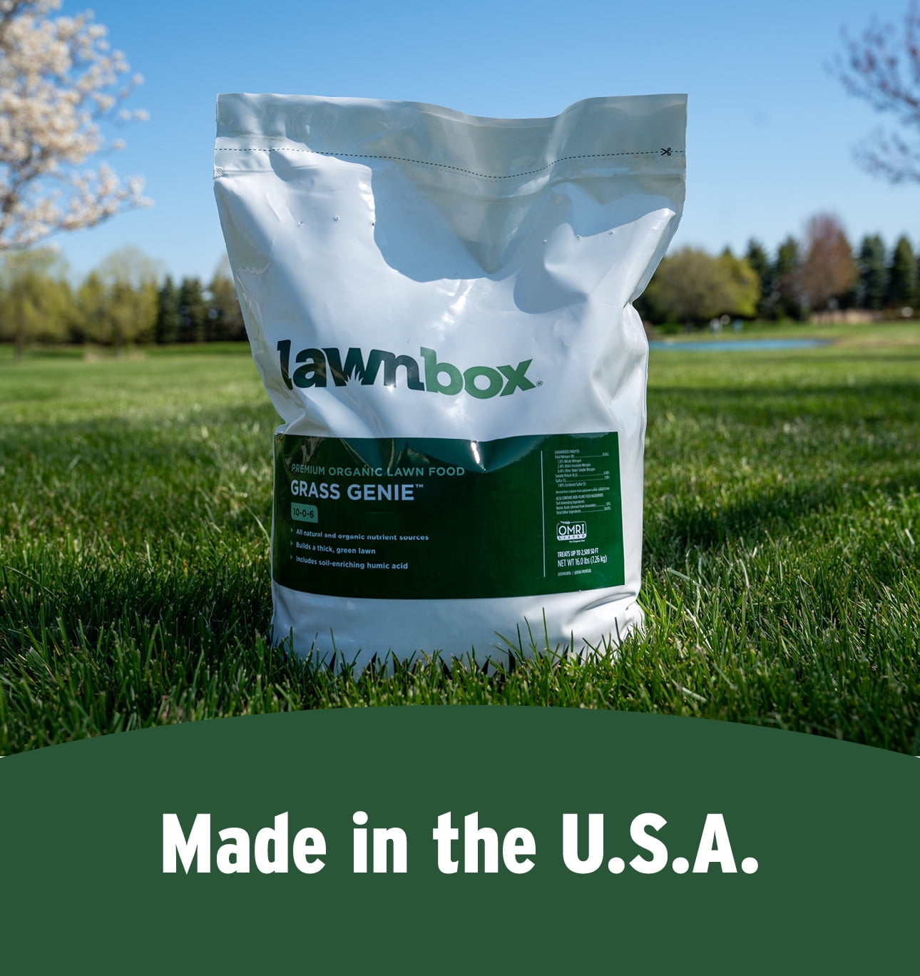 Lawnbox Grass Genie 10-0-6 100% Organic Spring Grass Fertilizer 32 lb Bag Covers 5,000 Sqft