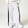 thumbnail image 4 of Girls Color Block Sweatpants with Pockets Casual Baggy Elastic Waist Fashion Kids Wide Leg Pants White 5, 4 of 9