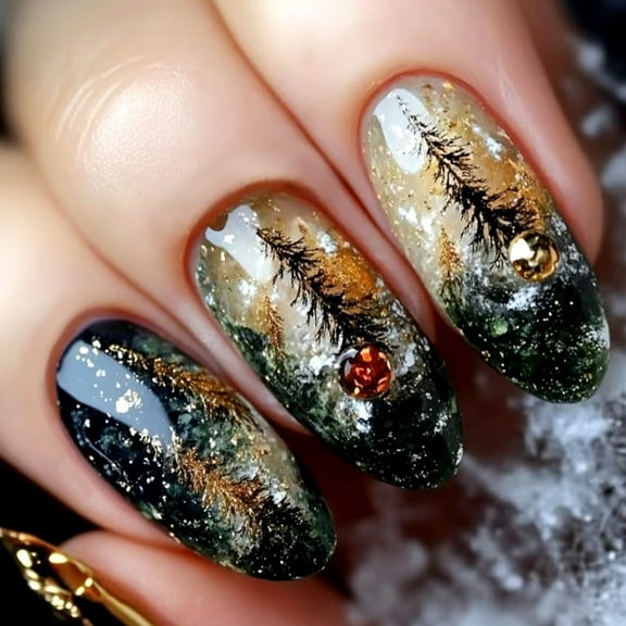 KUFptva Almond Press on Nails Glossy Fake Nails Stick on Nails in 12Size 24Pcs French Nails Tips for DIYS Nails Art Decorations