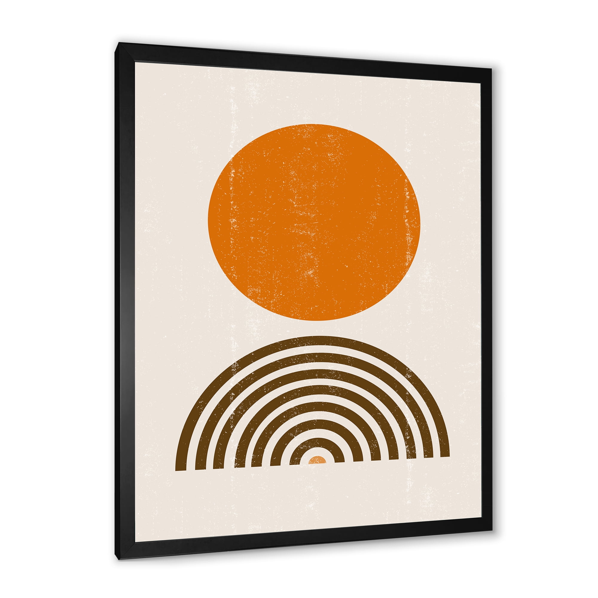 Designart 'Abstract Minimal Rainbow and Orange Sun I' Modern Framed Art Print