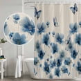 thumbnail image 4 of Navy Blue Floral Shower Curtain Set - Extra Long 72" x 96" Washable Bathtub Curtain with 12 Hooks, Spring Flowers Rustic Butterfly Waterproof Fabric Stall Shower Curtains for Bathroom/Bathtub Décor, 4 of 6