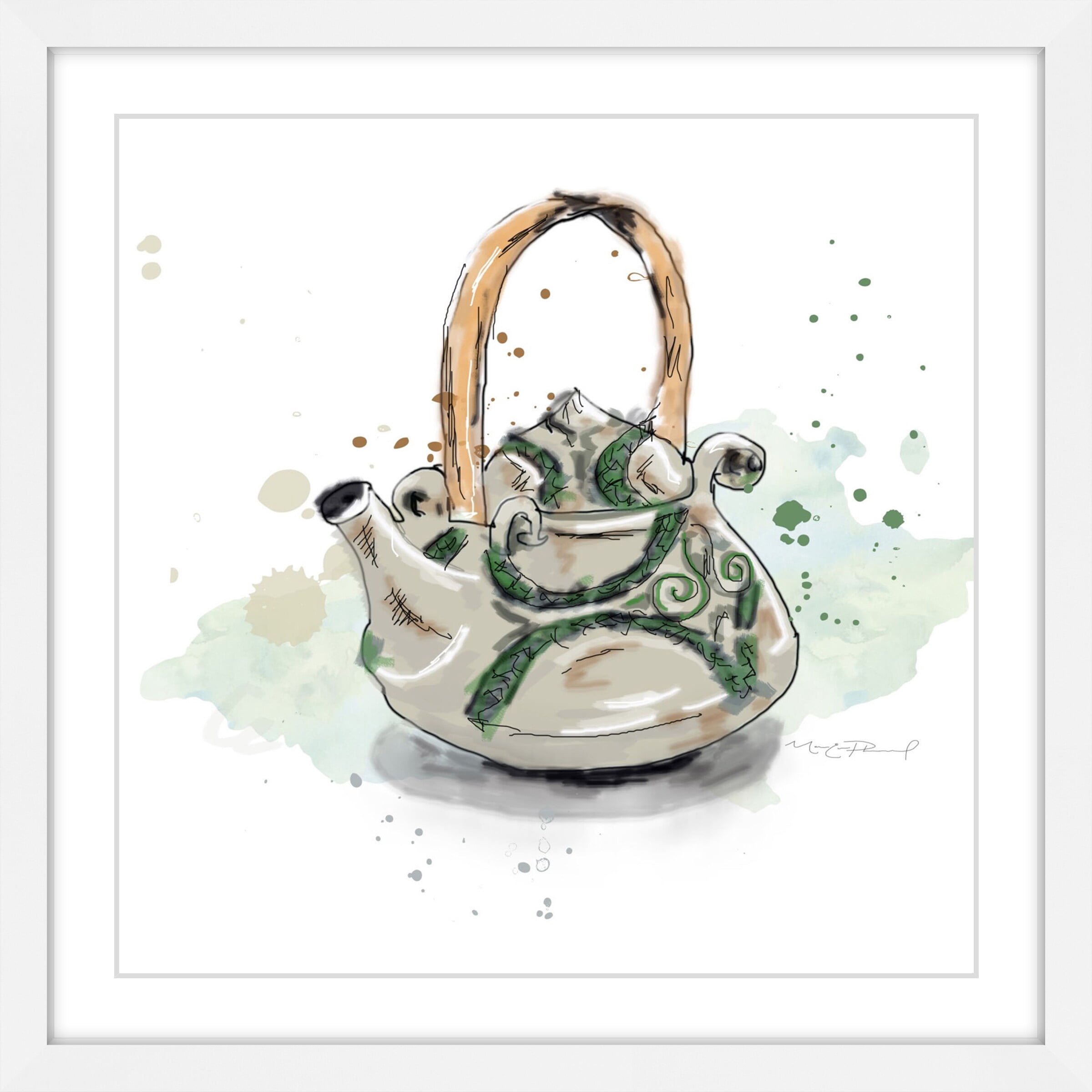 Marmont Hill "Theiere" By Marie-Eve Pharand Framed Painting Art Print, 32.0" x 1.5"