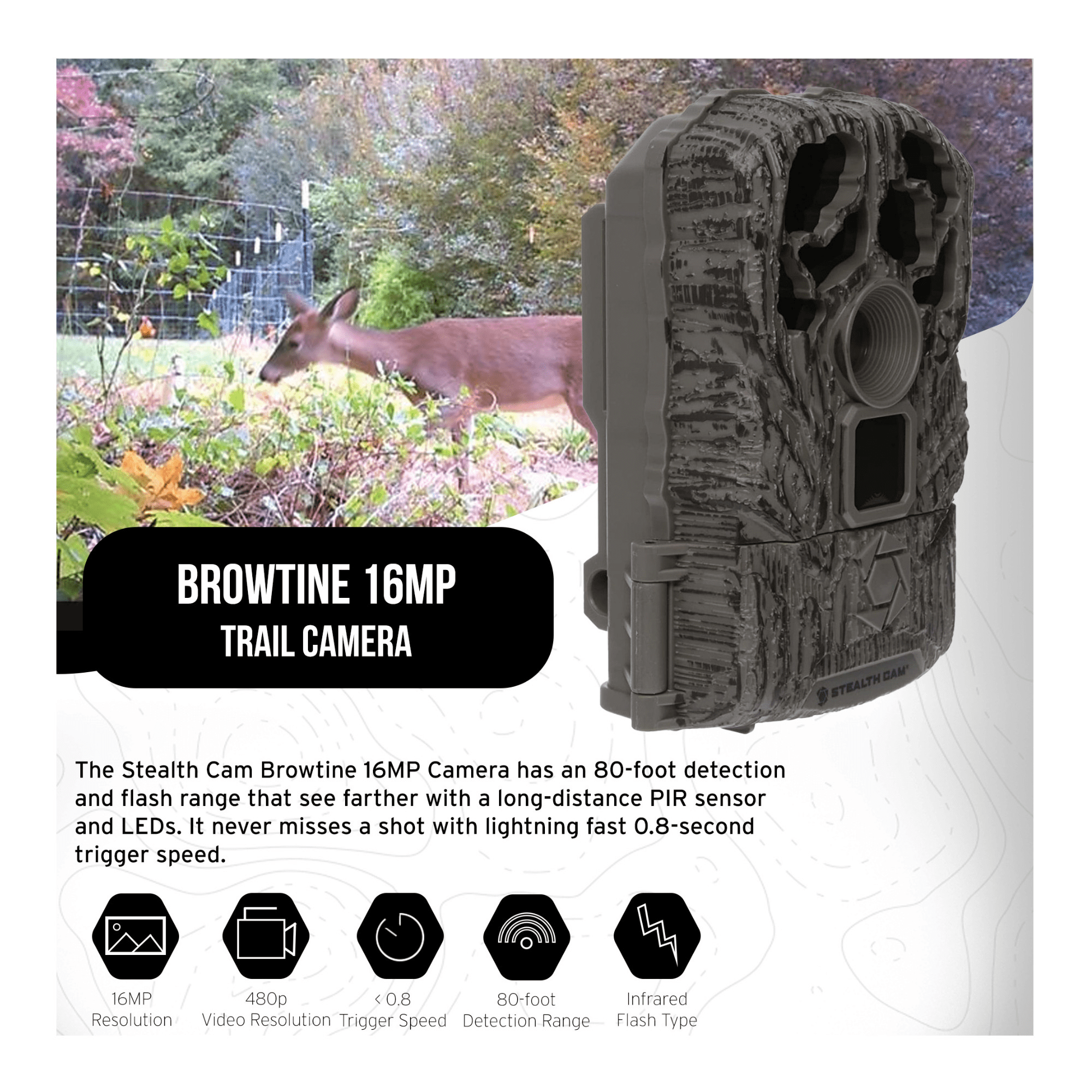 Stealth Cam Browtine 16MP Durable Trail Camera Bundle with 32GB Ultra SDHC UHS-I Memory Card, and High-Speed Card Reader (10-Pack, 21 Items)