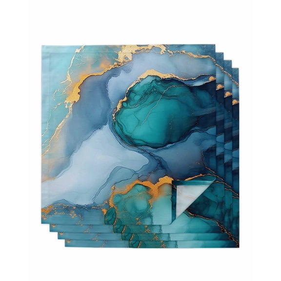 Hokiten Kitchen Dinner Napkins Set of 4 Turquoise Gold Cloth Napkins Reusable Washable Table Napkins for Weddings Cocktail Parties Holiday Table Decor 20x20 Inch