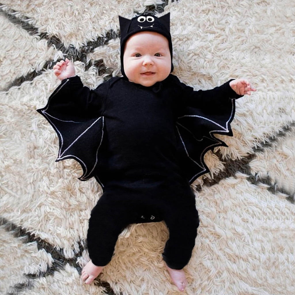 Toddler Newborn Baby Boy Girl Halloween Cosplay Bat Jumpsuit Romper Hat Outfit 