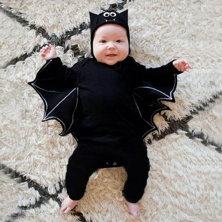 Tuscom Newborn Baby Boy Girl Halloween Bat Cosplay Costume Romper Jumpsuit Hat Outfits Set