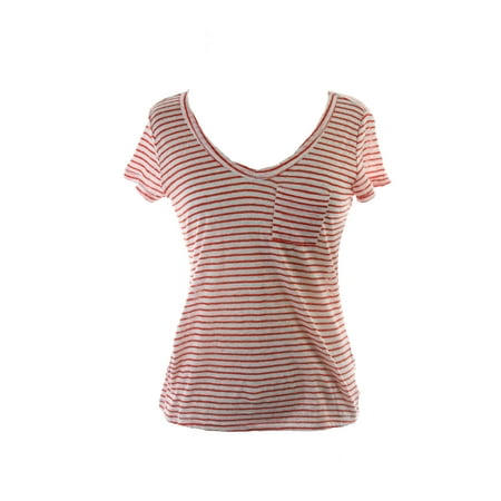 - Maison Jules Orange Stripe Linen Slim Top XS