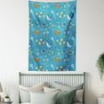 thumbnail image 4 of Under the Sea Tapestry, Cartoon Style Fish Turtle Swimming Underwater Deep Ocean Scene, Wall Hanging for Bedroom Living Room Dorm Decor, 40W X 60L Inches, Sea Blue and Multicolor, by Ambesonne, 4 of 5