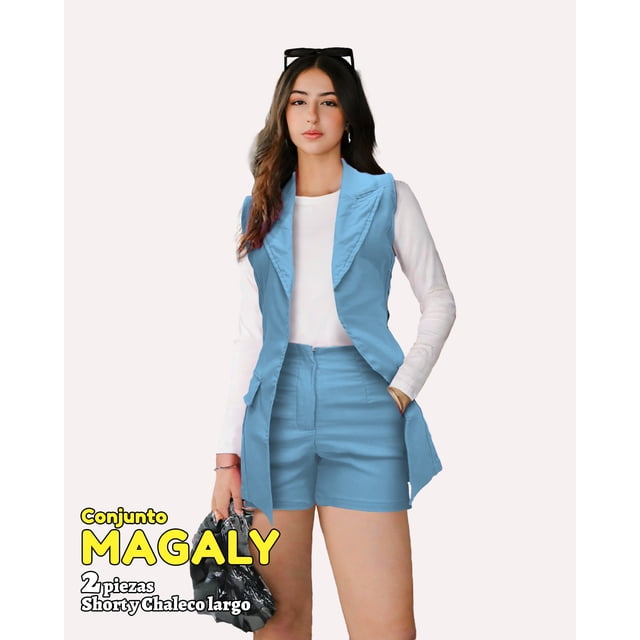 CONJUNTO SHORT Y CHALECO LARGO Azul cieloGrande