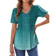 thumbnail image 4 of Fantaslook Blouses for Women Dressy Casual V Neck Pleated Tunic Tops Summer Short Sleeve Boho Shirts, 4 of 9