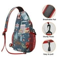 thumbnail image 3 of Sling Backpack,Dark Blue Christmas Santa Pattern Sling Bag with Water Bottle Holder,Waterproof Sling Bag for Men/Women with Headphone Jack for Hiking,Travel, 3 of 6