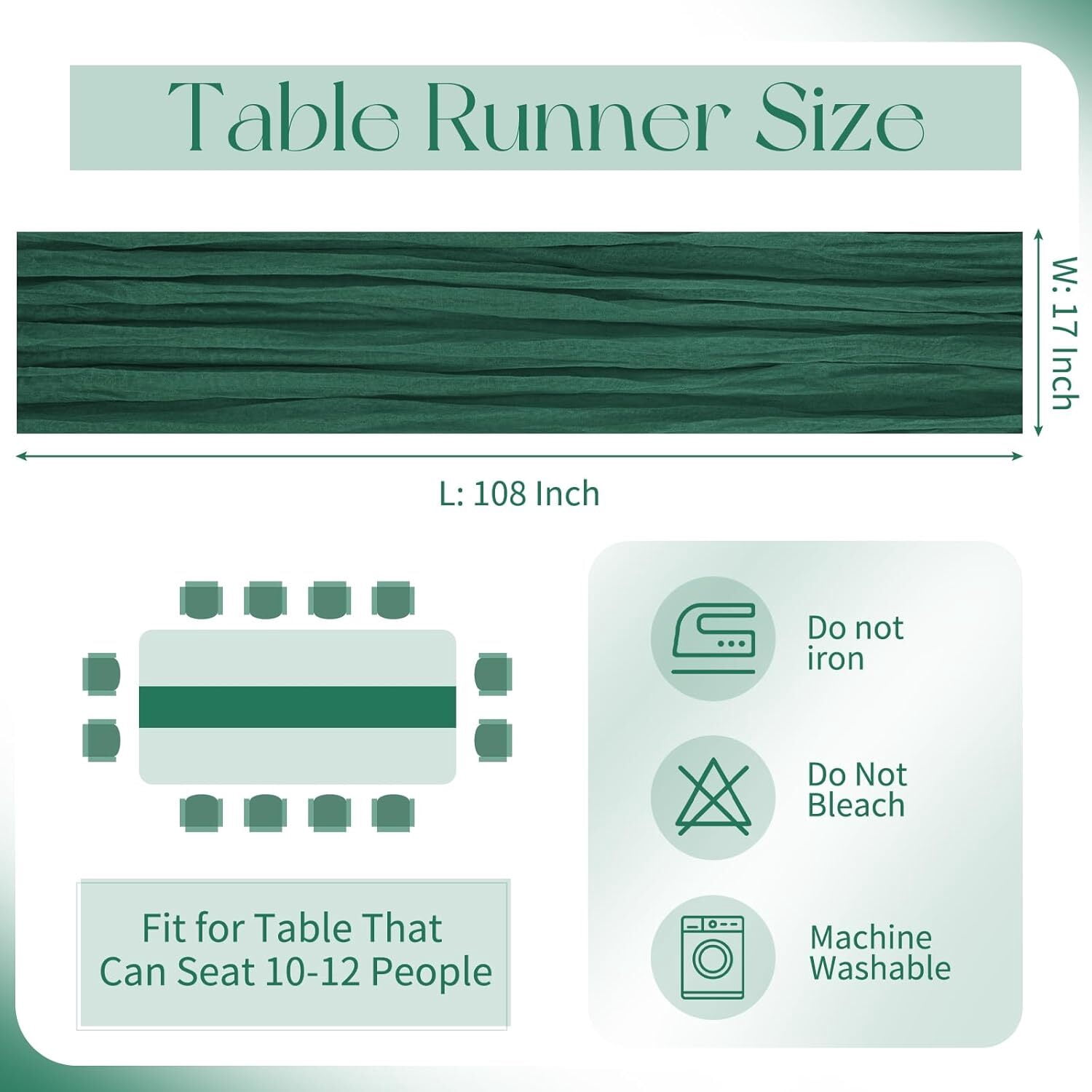 10 Pack Emerald Green Cheesecloth Table Runner 17x108 Inch Boho Gauze Cheese Cloth Table Runners for Wedding Party Baby Shower Birthday Home Decor