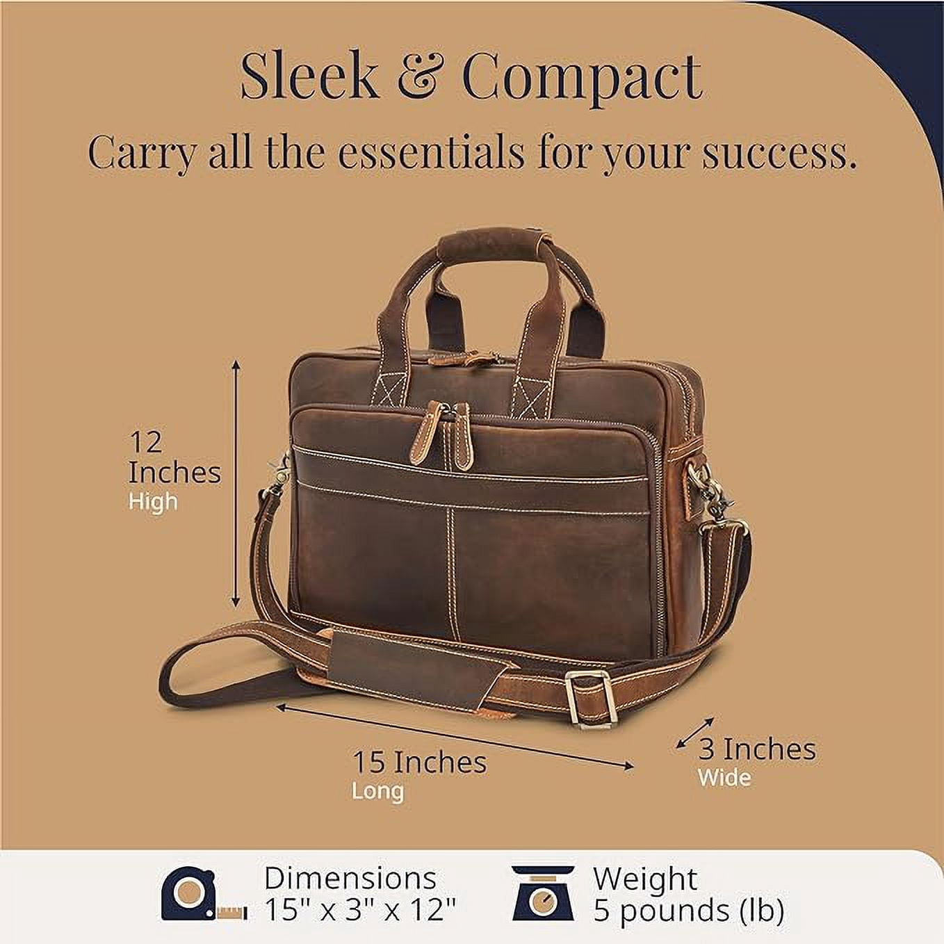 Full-Grain Leather Laptop Briefcase For Men, Leather Bag, Leather Computer Bag For Men - Dark Brown