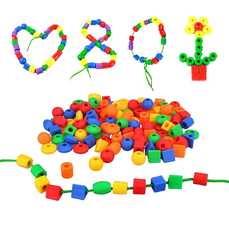 Lacyie Lacing Beads String Threading Toys with 7 Shapes for Kids
