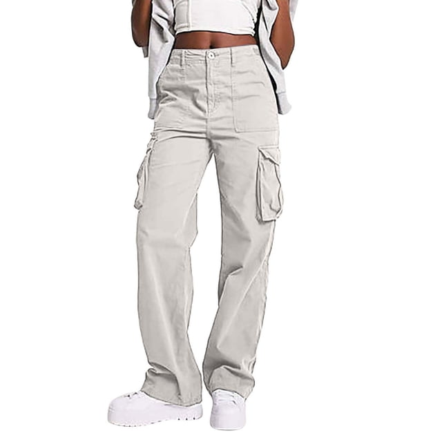 Pantalones cargo Prolriy para mujer, otoño e invierno, nuevos, informales, versátiles, de cintura alta, para el trabajo, holgados, para mujer, gris, talla L