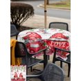 thumbnail image 4 of Outdoor Tablecloth with Umbrella Hole and Zipper, Red Gnomes Square Table Cloth 60x60 Inch Waterproof Tablecloth, Valentine Roses Love Leaves Wood Rustic Picnic Table Cover for Patio Camping, 4 of 7