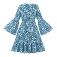 thumbnail image 6 of Alun 2026 Spring Floral Dresses for Women V-Neck Long Sleeve Elastic Waisted Flare Sleeve Ruffle Hem Midi Dress Cozy Breathable Lightweight Flowy Swing Summer Sundress Blue L, 6 of 6