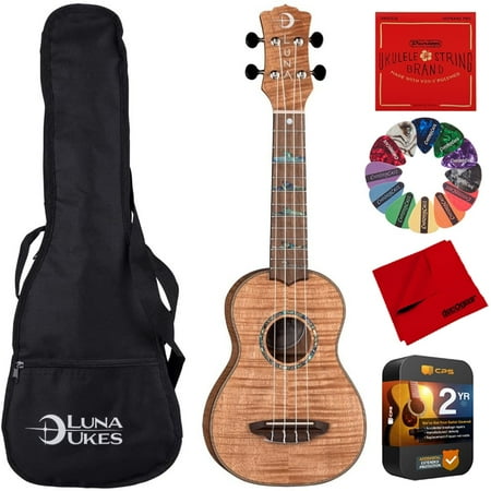 Luna UKE HTS EXM High Tide Exotic Mahogany Soprano Ukulele with Gigbag Bundle with Replacement Strings, Guitar Pick, Cleaning Cloth and Premium 2 YR CPS Enhanced Protection Pack