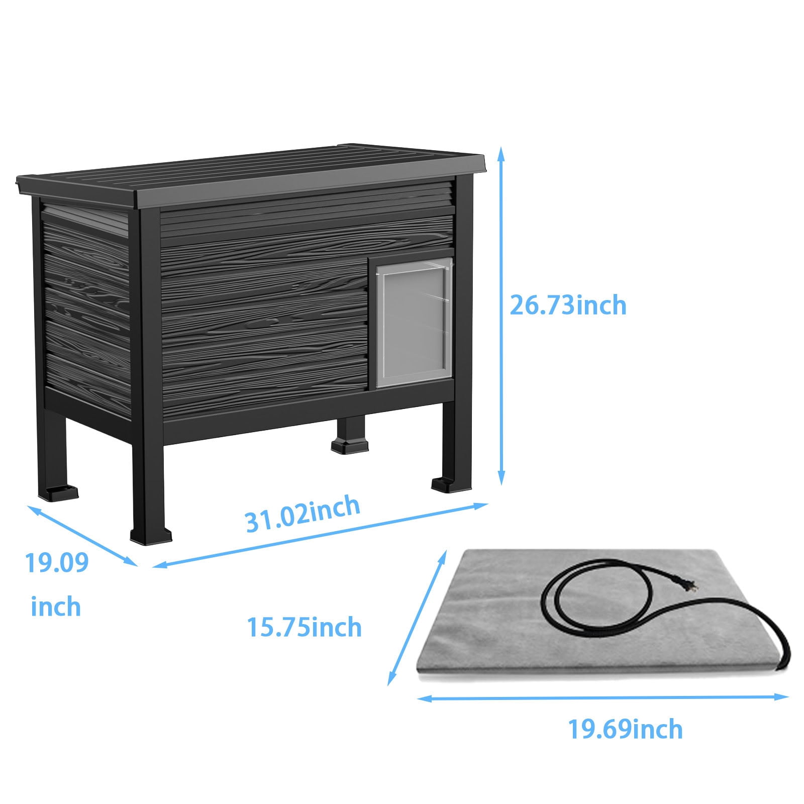 MAYEERTY Heated Indoor & Outdoor Cat House, Heavy-Duty Gas Spring Lid Pet Retreat with Removable Heating Pad
