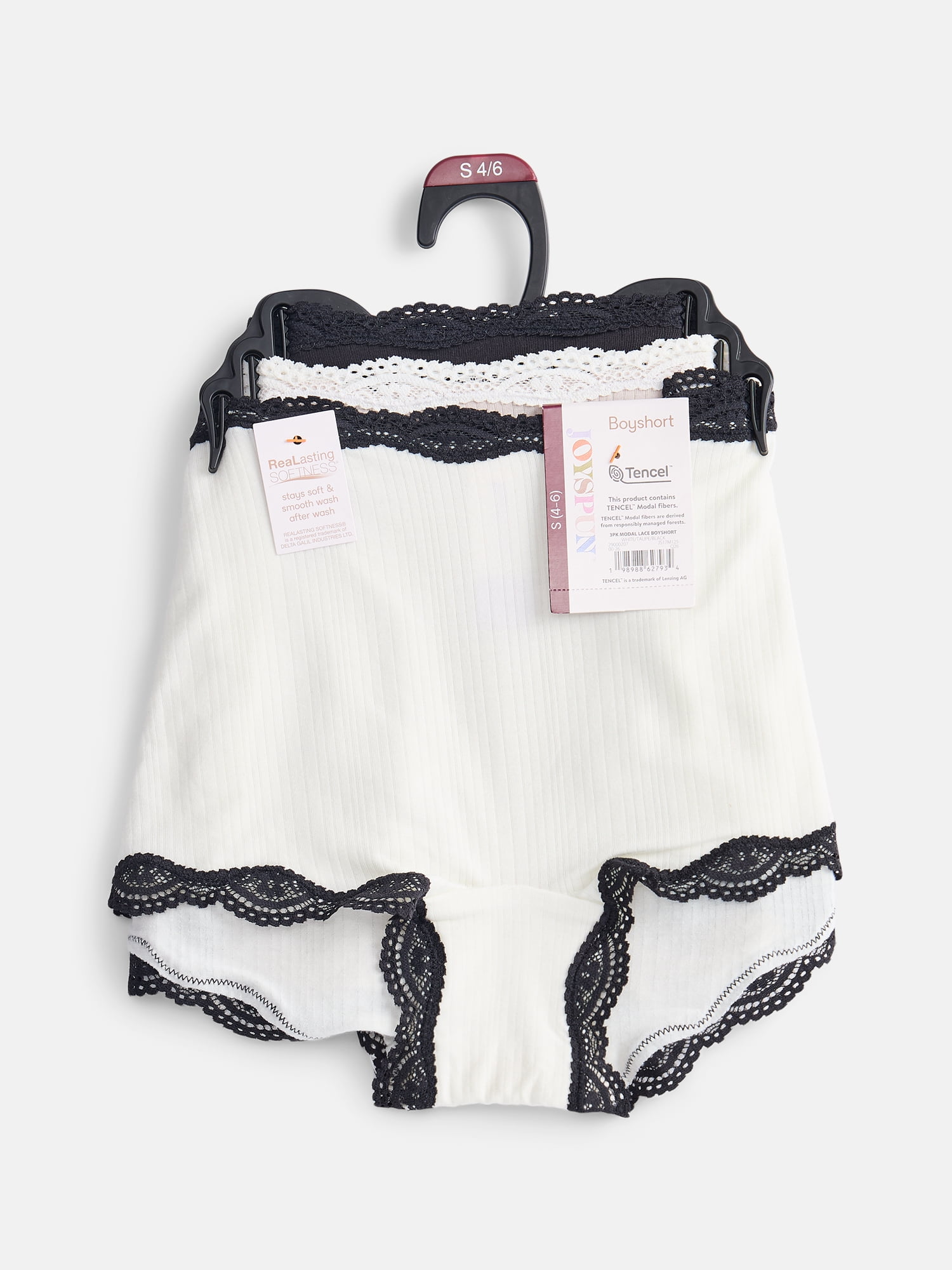 Joyspun Women's Modal Boyshort with Lace, 3-Pack, Sizes XS-XXXL