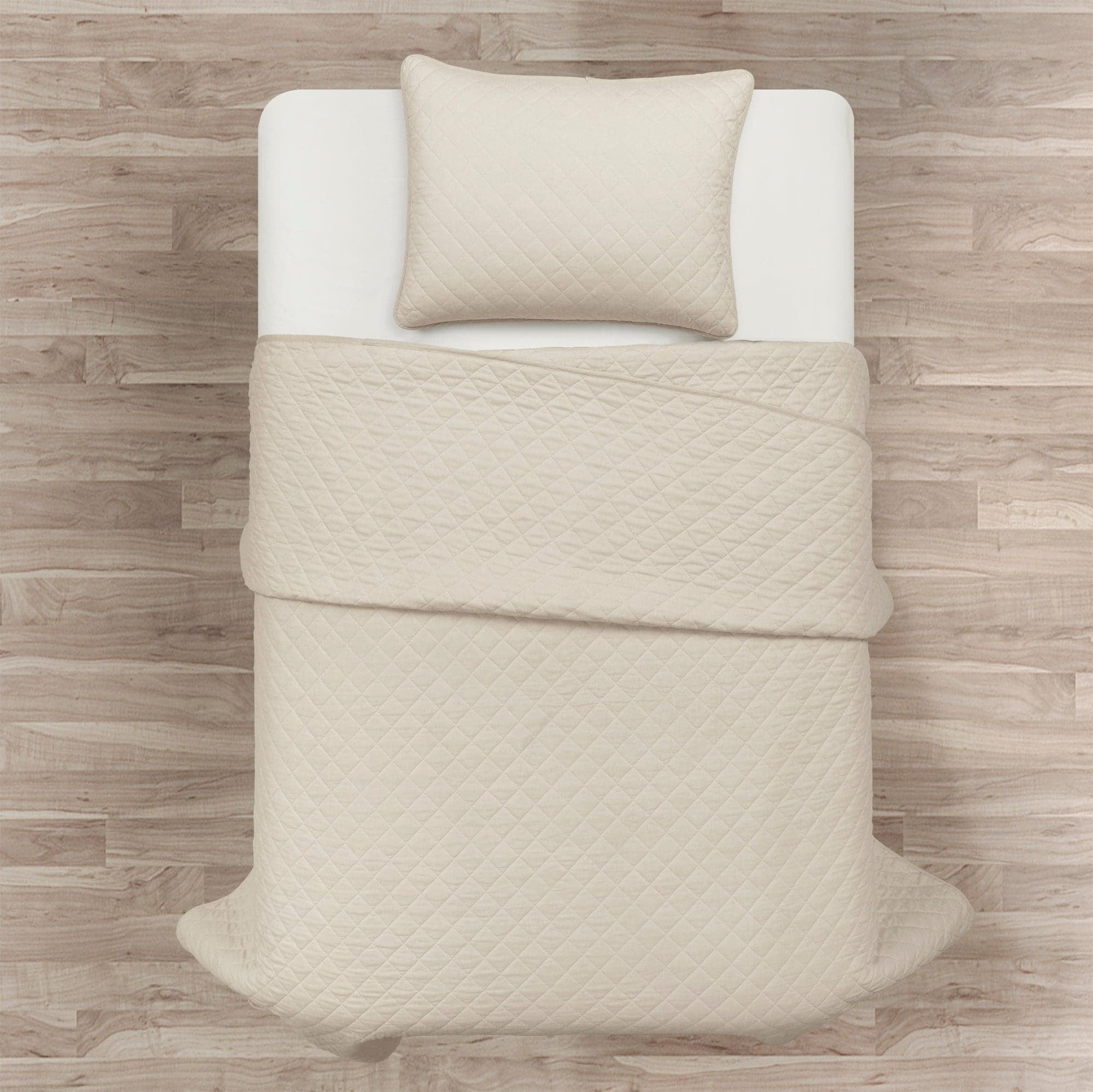 Lush Decor Ava Diamond Minimalist Modern Solid Cotton Lightweight Oversized Quilt, King, Ivory, 2-3 Piece Set